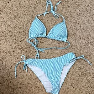 Light Blue & White Stripe Triangle Bikini Two-Piece